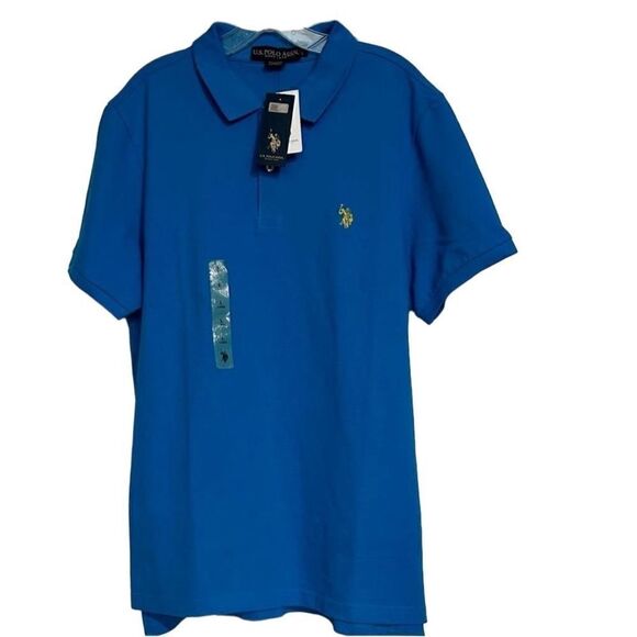 U.S. Polo Assn Men's Large Blue Collared Classic Style Short Sleeve Shirt New - Picture 1 of 11